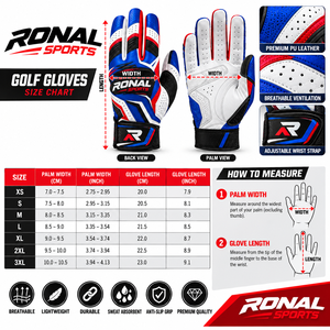 Gant de golf en cuir véritable Ronal Sports, main droite, antidérapant, fermeture auto-agrippante, unisexe, noir, qualité supérieure, en promotion - Product Image 6