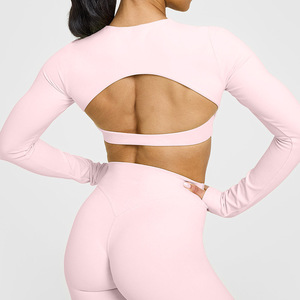 Haut court léger et respirant pour femme avec soutien-gorge intégré, manches longues, idéal pour le yoga, la gym, le fitness et les tenues décontractées - Product Image 5