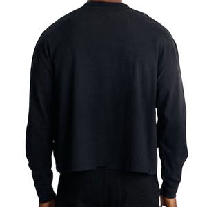 Sudadera Negra Desgastada para Hombre al por Mayor, de Algodón Grueso de 340 GSM con Borde sin Rematar y Capucha Estilo Vintage - Product Image 3