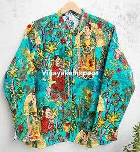 Veste en coton tricoté matelassée Kantha d'art tropical pour femmes, faite à la main, style bohème, écologique, respirante, pour l'hiver - Product Image 5