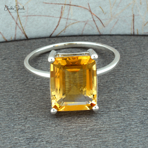 Anillo Solitario Elegante con Gema de Citrino Corte Esmeralda de 11x9 mm para Ella, Anillo de Piedra de Nacimiento de Noviembre, Regalo de Cumpleaños Perfecto para Seres Queridos - Product Image 4