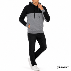 เสื้อฮู้ดดี้โอเวอร์ไซส์พิมพ์ลายบล็อกสีสำหรับผู้ชาย SINEWY ผลิตจากผ้าฝ้ายเฟรนช์เทอร์รี่ 100% สีเทา-ดำ เป็นมิตรต่อสิ่งแวดล้อม สวมใส่สบาย - Product Image 3