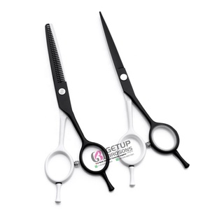 Nouvelles Ciseaux de Coiffure Professionnels en Acier Inoxydable 4Cr13, Revêtement Poudre Blanc/Noir, Poignée en Céramique Droitière, Logo Personnalisé, pour la Beauté - Product Image 6