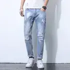 Jeans Homme Coupe Droite Haute Personnalisés Hiver Automne Décontractés Extensibles en Denim Couleurs Foncées et Claires Styles Imprimés Tricotés Réguliers - Product Image 2