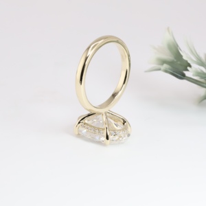 Yellow Gold Oval Cut Lab Grown Diamond Engagement <b>Ring</b> Classic Hidden Halo Solitaire <b>Plain</b> Band Fine Jewelry For Women - Product Image 3