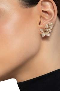 Boucles d'oreilles clous de luxe en cristal floral pour femme, design fleur or rose, bijoux élégants pour soirée - Product Image 2
