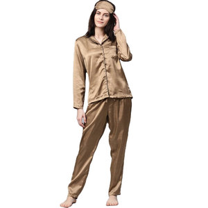 Ensemble de vêtements de nuit en soie satinée personnalisée pour femmes, ensemble de pyjama confortable, vêtements de maison, vente en gros - Product Image 1