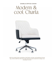 Chaise de bureau ergonomique moderne à dossier mi-haut en cuir PU, dossier capitonné, appui-tête fixe, hauteur réglable, base pivotante, cadre en métal chromé