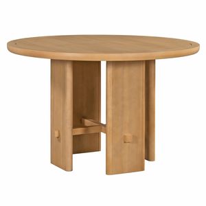 Set da Pranzo Minimalista Stile Fattoria TREXM 5 Pezzi per 4 Persone, Tavolo Rotondo con Sedie Imbottite in Legno Massello per Cucina - Product Image 5