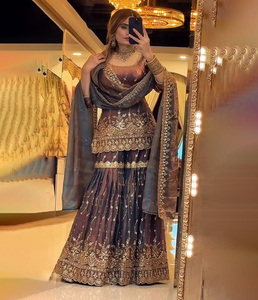 ชุดเซ็ตเสื้อผ้าปักลายอินเดียสำเร็จรูปพร้อมส่ง ขายส่ง ผ้าไหม ชุดชารารา การารา คุรติ ดีไซน์เนอร์ปากีสถาน ชุดออกงาน กำลังเป็นที่นิยม - Product Image 5