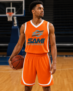 Basketball Uniform Set <b>Orange</b> Mesh Sublimated Jersey Shorts Unisex Adult Athletic Wear - Product Image 6