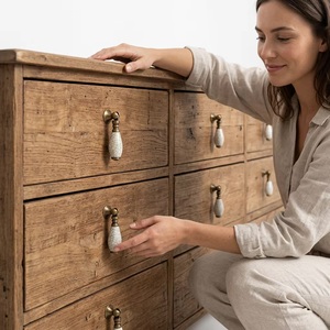 Poignée de meuble ovale en fonte de fer avec perles décoratives, design moderne, durable et écologique, pour armoire, tiroir et salle de bain - Product Image 2