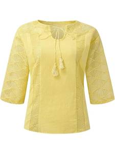 เสื้อเชิ้ตคัตเอาท์สำหรับฤดูร้อนสำหรับผู้หญิง – เสื้อแขน 3/4 ผ้าลูกไม้โปร่ง สำหรับใส่ลำลอง ใส่ทำงาน และใส่กลางแจ้ง ลดราคา - Product Image 2