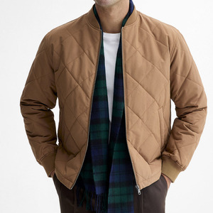 Blouson bomber matelassé pour homme, couleur unie, col montant, fermeture éclair, vêtement décontracté pour l'automne - Product Image 1