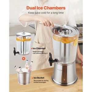 Dispenser per Bevande da 2,1 Galloni in Acciaio Inox e Plastica con Rubinetto e Scomparto per Ghiaccio, Ideale per Feste - Product Image 3