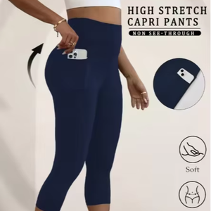 Pantalons capri taille haute pour femmes avec poches, super doux, effet ventre plat, leggings de sport, course à pied, yoga, athlétiques - Product Image 1