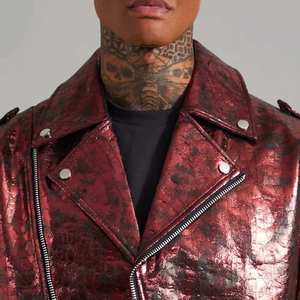 URBANGAZER Men's 100% Polyester Thick Cotton-Filled Leather Jacket Stand Collar <b>Covered</b> <b>Button</b> Patchwork Design Windproof - Product Image 6
