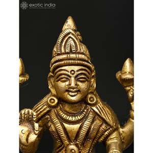 รูปปั้นทองเหลืองขนาดเล็กทำด้วยมือขนาด4นิ้วรูปปั้นเทพีลักษมีพร้อมท่าอวยพรสำหรับตกแต่งบ้านและวิหารผลิตในอินเดีย - Product Image 2