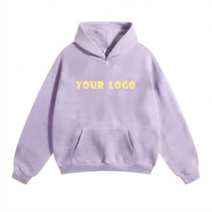 Sweat-shirt à capuche zippé en molleton lavande avec logo imprimé sur le devant, coupe oversize, 100 % coton, coupe-vent, vêtements d'hiver pour homme - Product Image 1
