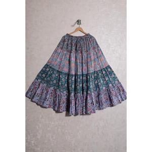Cotton Block Print Floral <b>Patchwork</b> Bohemian Casual Long <b>Skirt</b> Handmade Washable Pleated Design Natural Waist Maxi Women Summer - Product Image 1