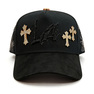 Casquette Trucker en Maille Noire avec Croix en Strass et Panneau Avant Brodé Style Urbain Casquette Ajustable Unisexe Prix de Gros 2026 - Product Image 1