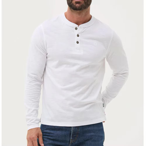 Summer Slim Fit Henley Tee Shirt Male <b>Long</b> Sleeve Button Down Henley Tee Men Street Style 100% Cotton Henley T Shirts Men's - Product Image 3