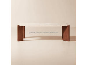 Luxury White Quartz Coffee Table with <b>Solid</b> <b>Wood</b> Base Modern Minimalist Center Table for Living Room Premium Quartz Top Coffee - Product Image 6