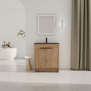 Mobile Bagno Freestanding da 30 Pollici con Lavabo, 2 Ante con Chiusura Ammortizzata, Imballaggio KD, Modello BVB02430IMO BL9075BK - Product Image 1