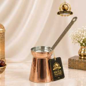Smooth Plain Copper Turkish Coffee Pot Cezve Ibrik Stovetop Greek Arabic Coffee <b>Maker</b> Long Brass Handle Milk Warmer Pot - Product Image 1
