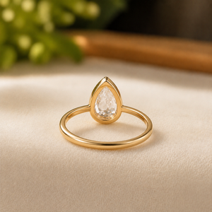 Women's Plated Yellow <b>Gold</b> Engagement <b>Ring</b> Moissanite Bezel Setting Classic Style Pear Cut Diamond Wedding <b>Ring</b> - Product Image 6
