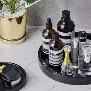 Plateau de service en marbre noir, plateau rond décoratif pour salle de bain, chambre, cuisine, décoration intérieure, organisateur de bijoux, de parfums et de bougies - Product Image 6