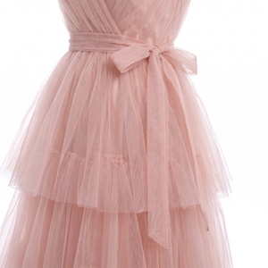 Robe d'été en tulle sans manches pour filles, style princesse rose, longueur genou, avec lacets au dos, robe de soirée - Product Image 5