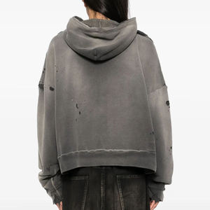 Sudadera con capucha de algodón 100% con cremallera, bordado vintage, efecto desgastado, 220 gramos, color liso, para otoño, venta al por mayor 2026 - Product Image 4