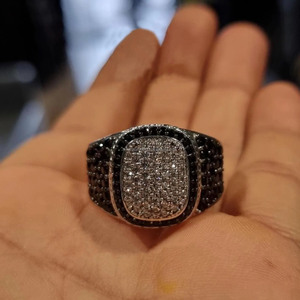 Men's Black & White Moissanite Diamond Cluster Pinky <b>Ring</b> <b>925</b> Sterling <b>Silver</b> Signet <b>Ring</b> Hip Hop Style Iced Out Bling Jewelry - Product Image 6