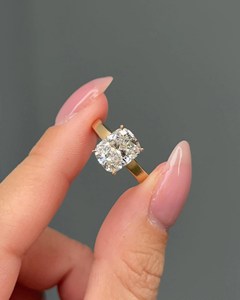 IGI Certified Elongated Cushion <b>Thick</b> Band Engagement <b>Ring</b>, 14k Gold <b>Thick</b> Band Cushion Lab Grown Diamond <b>Ring</b> - Product Image 5