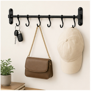 Wall Mounted Kitchen Utensil Rack Heavy Duty Metal Hanging Organizer For Pots Pans Space-Saving Matte Black Kitchen <b>Rail</b> - Product Image 4