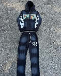 Custom Oversized Heavyweight Letter Embroidered Washed Cropped Full Zip Up Hoodie Streetwear <b>Zipper</b> <b>Sweatshirt</b> - Product Image 2