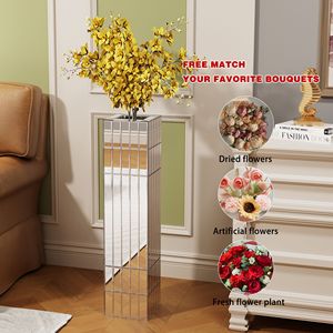 Vaso da terra moderno in alluminio argentato da 76 cm (29,92 pollici) con cubo in vetro per decorazioni domestiche, fiori secchi e accenti a specchio - Product Image 3