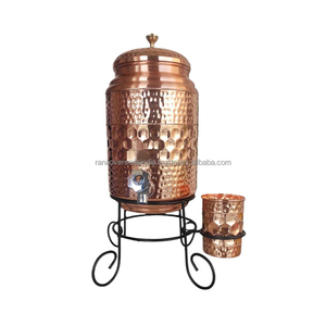 Tanque de almacenamiento dispensador de agua de cobre puro 100% hecho a mano al por mayor con soporte de vidrio y hierro forma y tamaño personalizados - Product Image 1