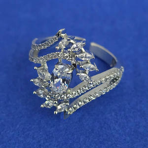 Artificial Jewellery Exporter in India American Diamond <b>Adjustable</b> <b>Ring</b> with Rhodium Plating 444824 - Product Image 1