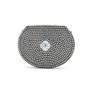 Bolso de mano hecho a mano con mosaico de acero plateado con patrón de diamante central y correa de cadena para fiestas y ocasiones de boda - Product Image 1