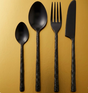 Hand Forged Handle Matte Black Cutlery <b>Flatware</b> Set Of 4 Premium Luxury Cutlery Set Durable Stainless Steel Dishwasher Safe - Product Image 3
