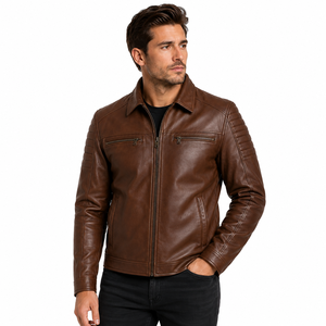 mens leather <b>jacket</b> <b>with</b> soft inner lining durable outer panels secure <b>zipper</b> and practical <b>pockets</b> designed for casual city - Product Image 1