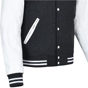 Classic Unisex Geometric Patchwork Hooded Letterman Varsity Jacket Canvas Rib Knit Cuffs Contrast Sleeves Front Soft Lining - Product Image 3