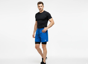 Nouveauté : Short de sport pour homme en polyester rouge et bleu à motif écossais, taille élastique, anti-plis, respirant et séchage rapide, qualité supérieure - Product Image 2
