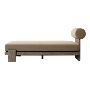 Tumbona de Madera de Teca de Estilo Contemporáneo con Cojín y Respaldo Cilíndrico, Mueble de Exterior Minimalista y Ecológico - Product Image 2