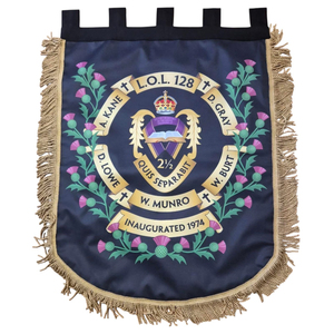 Bandera de la logia para los Defensores de la Verdad de Dennistoun, banderas de la Gran Logia Naranja del Condado de Antrim, diseño de bandera personalizado a precio económico - Product Image 3