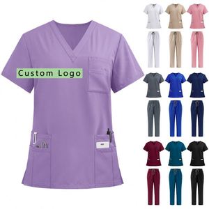 Custom Logo Nursing Scrubs <b>Set</b> Anti-Wrinkle <b>Doctors</b> Uniform Elasticity Fabric Spandex Polyester Scrub <b>Set</b> Scrubs Uniforms <b>Sets</b> - Product Image 5