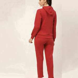Ensemble de survêtement pour femme, logo personnalisé, rouge uni, haute qualité, fermeture éclair, coupe ajustée, vêtements de sport décontractés, OEM - Product Image 3