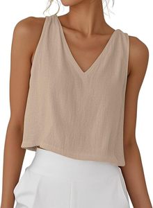 <b>Womens</b> V Neck Cotton Linen Tank Tops Summer <b>Sleeveless</b> Gym Yoga Cropped <b>Shirts</b> Casual Fashion Beach Crop <b>Shirts</b> - Product Image 2